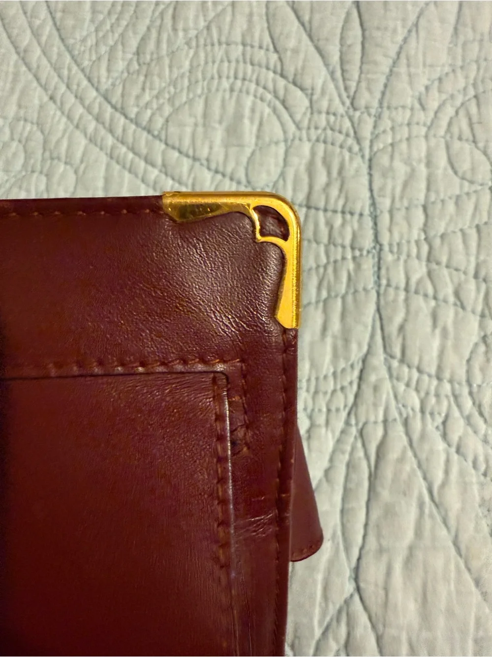 Vintage Cartier Burgundy Leather Clutch with Gold Corner Accents
